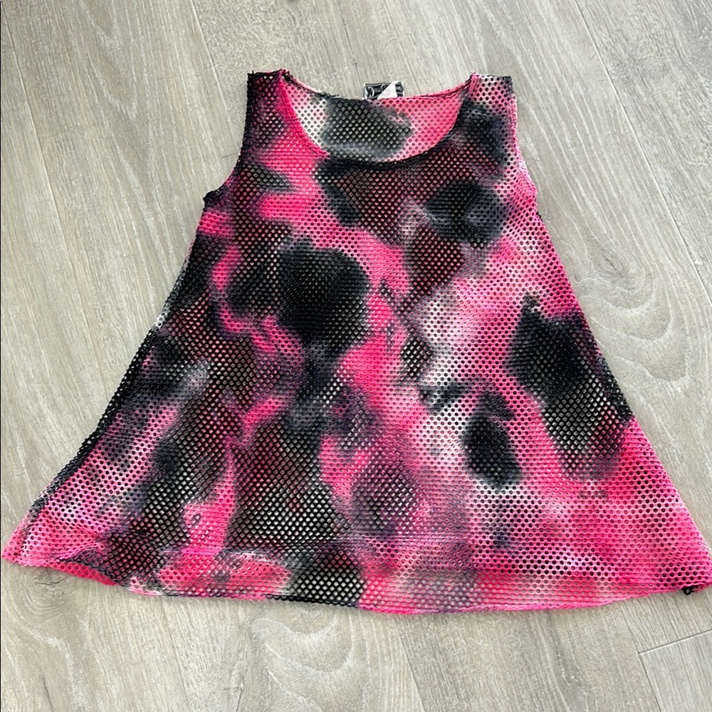 Girls Pink and Black tye dye mesh swim cover up